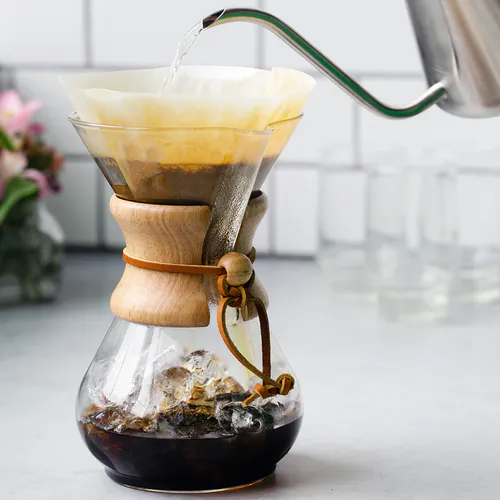 CHEMEX The Classic Series 6 Cup in use with Hario Buono Kettle
